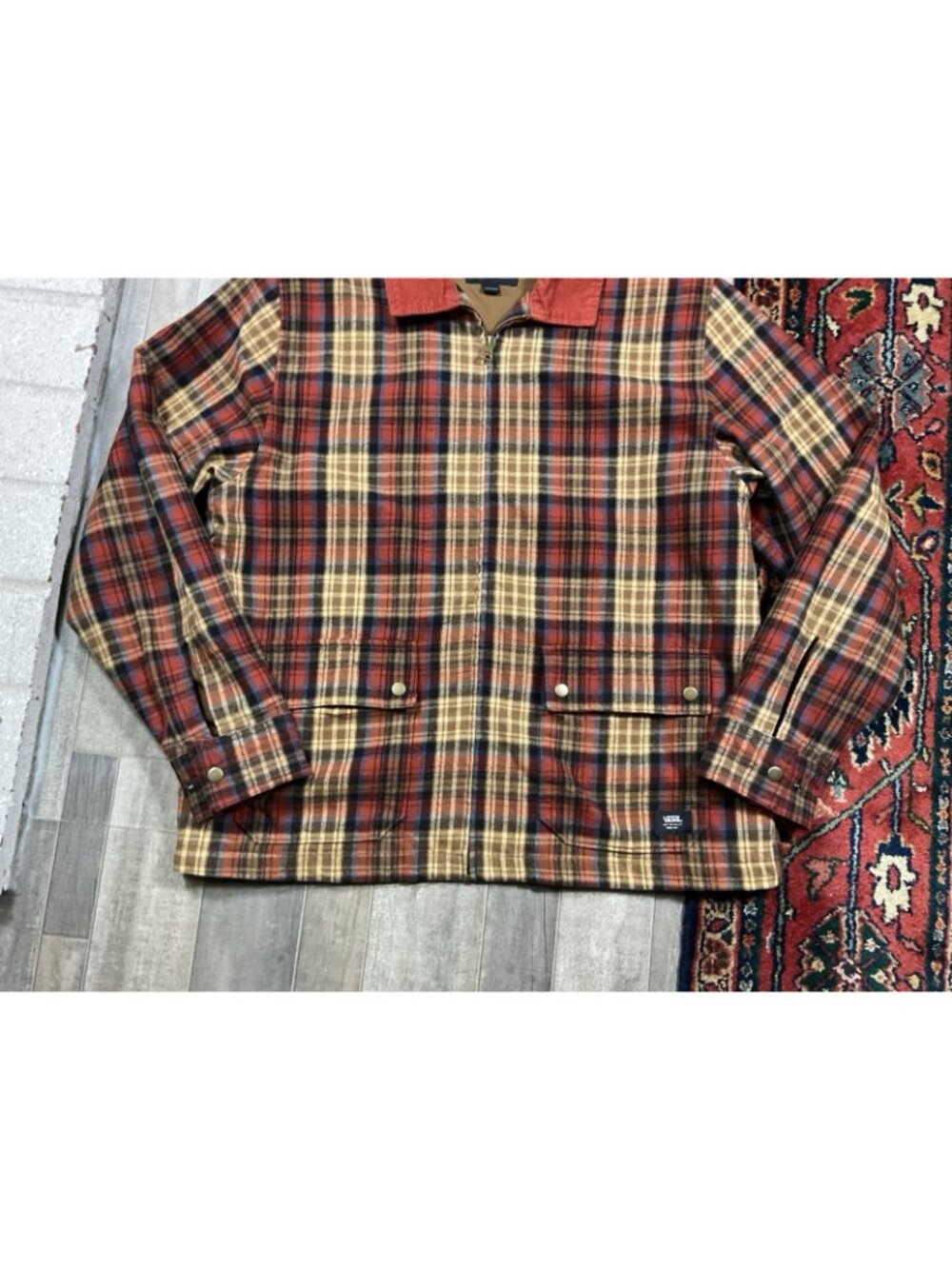 Vans Medium Shacket Flannel Full Zip Earthy Tone Corduroy Collar Rust Color - Picture 3 of 11